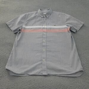 Lacoste Shirt Mens Large FR 42 Slim Fit Button Up Gray Croc Logo Striped Preppy